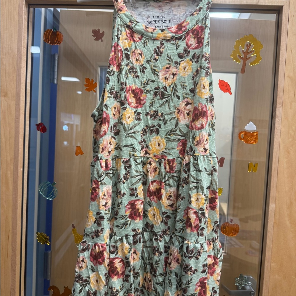 Torrid Floral Print Sleeveless Dress - Red, Yellow, Green